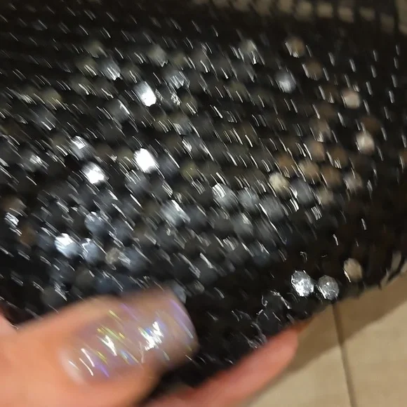 Whiting and Davis International Black Sequin Mesh Evening bag/Zipper Clutch - Picture 2 of 9